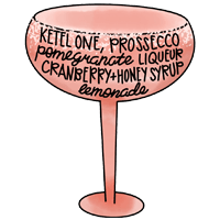 Seedy Rivalry - Ketel One Prosecco, pomegranate liqueur, cranberry honey syrup, lemonade